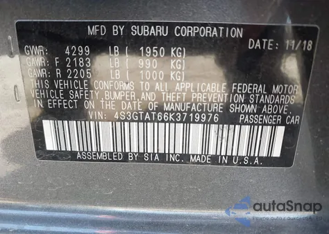 2019 Subaru Impreza 2.0I Limited from USA, damaged, VIN 4S3GTAT66K3719976